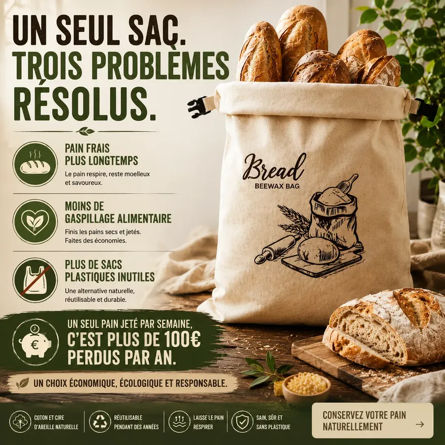 Pain au levain dans un sac en coton et cire d'abeille LoafCare